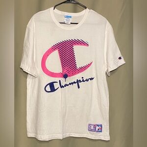 Champion x MTV Big C Rubberized Drip Crossover White Cotton Tee Shirt Men’s L